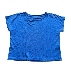 Eileen Fisher Size PS Petite Blue Organic Linen Short Sleeve Crew Neck Boxy Top